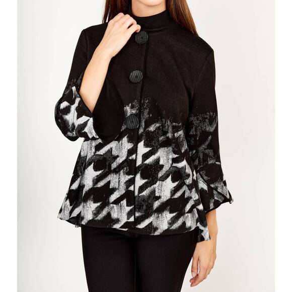 NEW FRANK LYMAN houndstooth knit jacket in black / gray